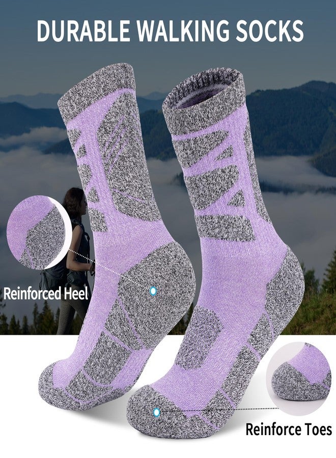 GRPSKCOS Hiking Socks Women 3 Pairs Cushioned Walking Socks Women Crew Sock for Outdoor Hiking Running Climbing(03 Orange+Purple+Green, M) - Image 3